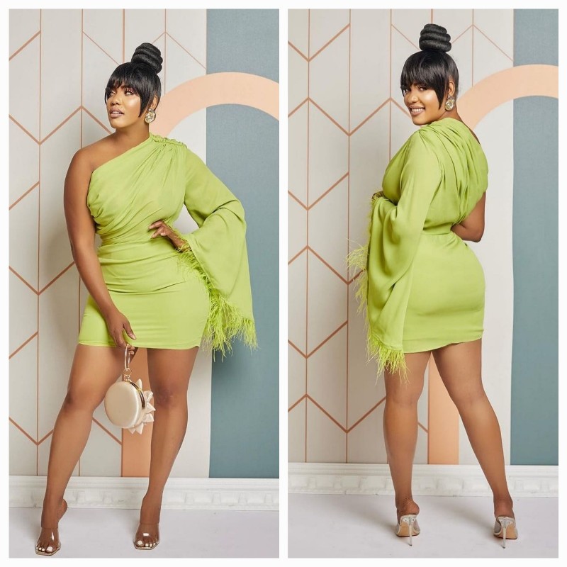 ONE SHOULDER DRESS LIME