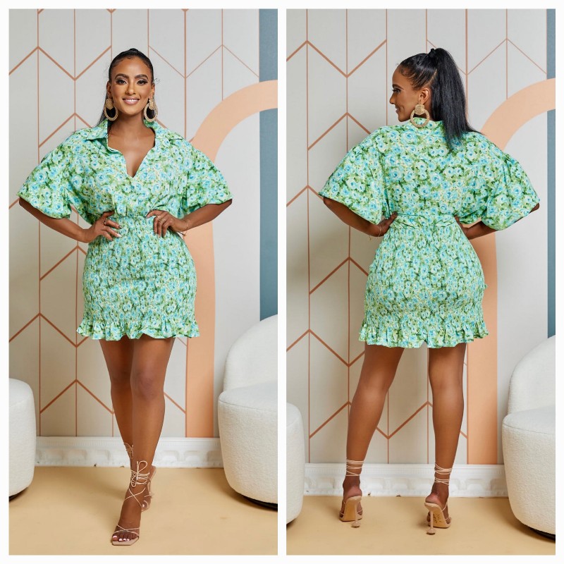 SMOCK SHIRT DRESS GREEN