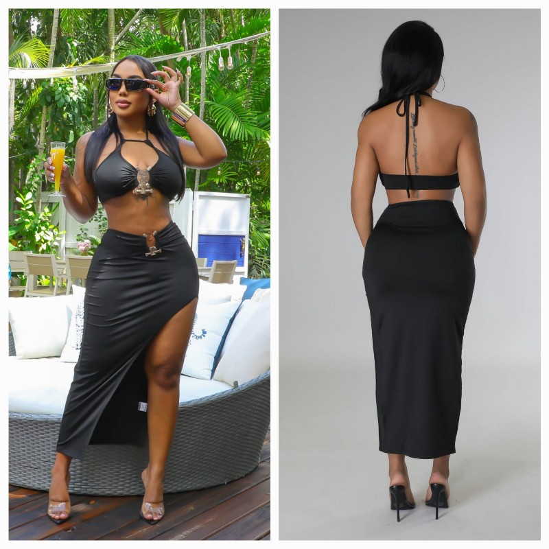 Vest slit skirt sets