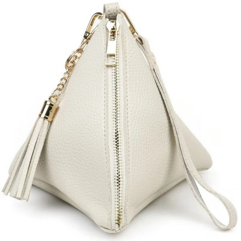 PYRAMID SHAPE TASSEL LEATHER WHITE