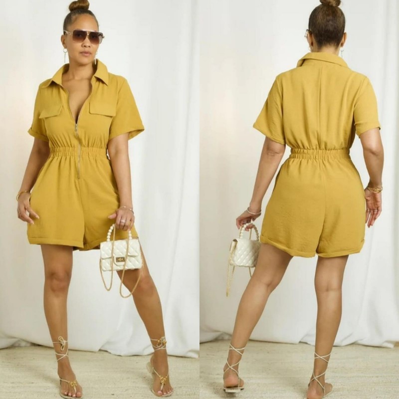 ZIP SHORT ROMPER LOOSE SLEEVE