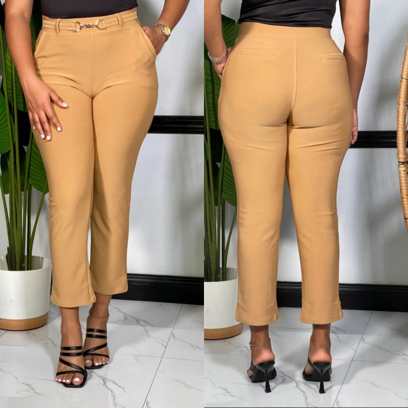 STRETCHY SCUBA POCKET PANTS TAN