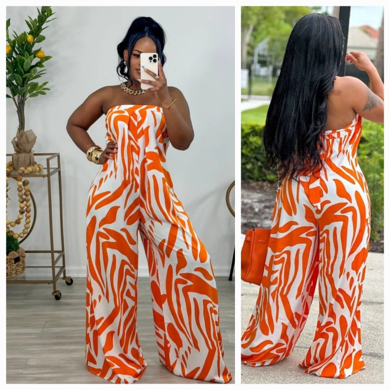 Printed Strapless Jumpsuit 
Orange