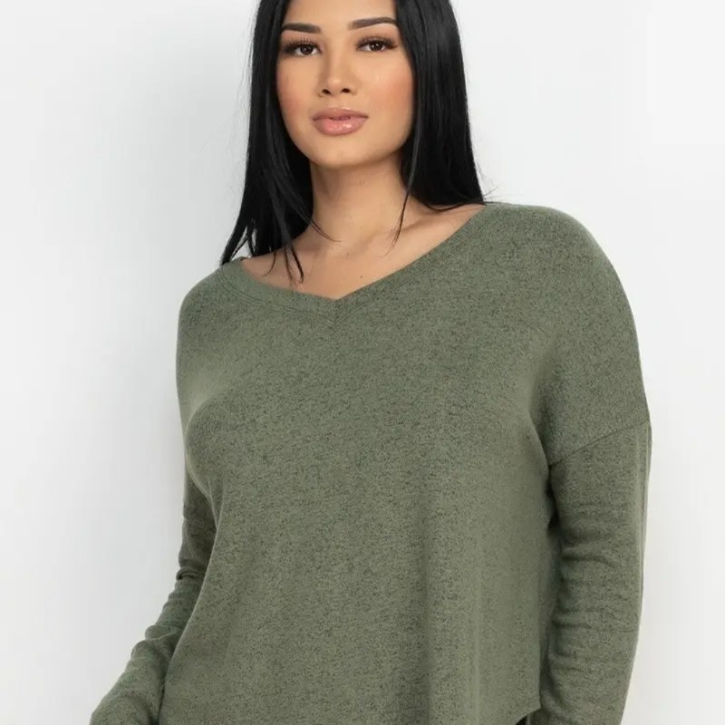 OLIVE TOP LONG SLEEVE COTTO