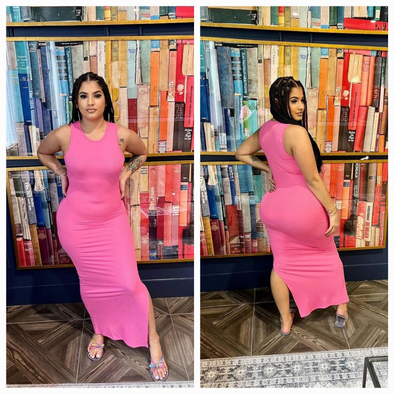 SIDE SLIT BODYCON PINK DRESS