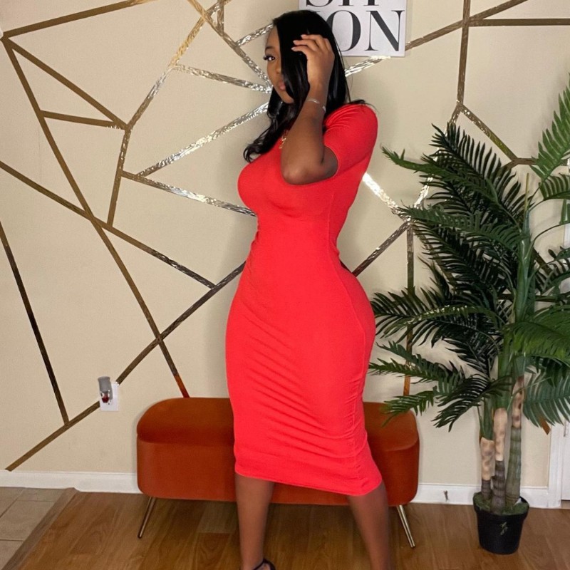 BODYCON MIDI DRESS RED