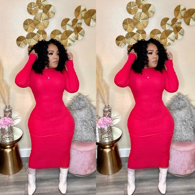 RIBBED MOCK LONG DRESS BODYCON