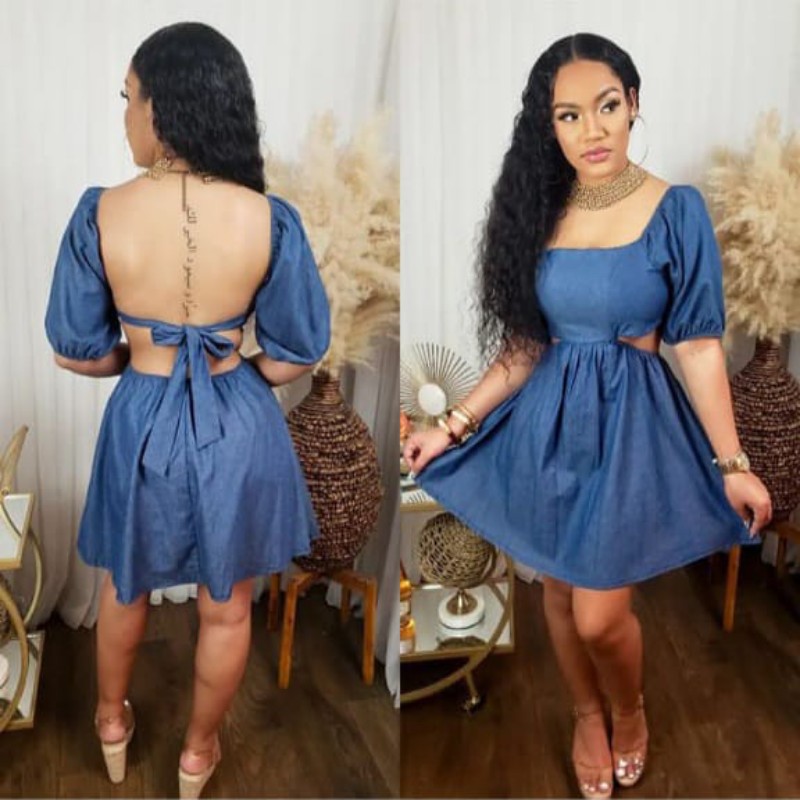 Back tie denim dress