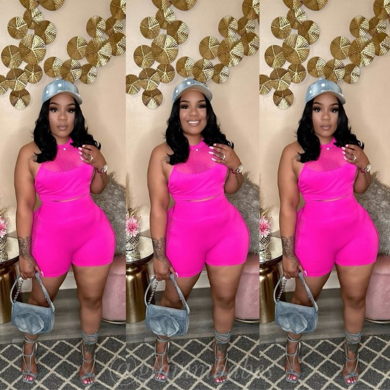 FRONT FISHNET HALTER TOP PINK