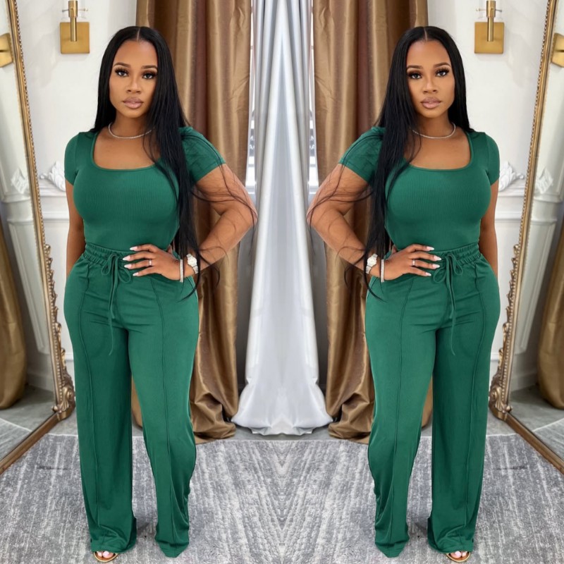 SOLID COLOR BODY SUIT W FLARE GREEN