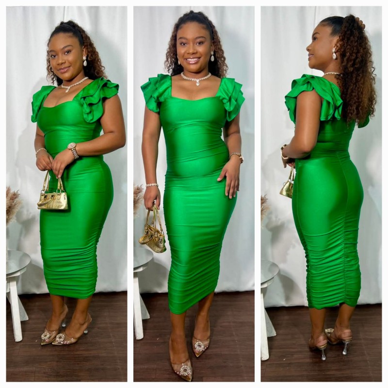 Layered ruffles ruched dress